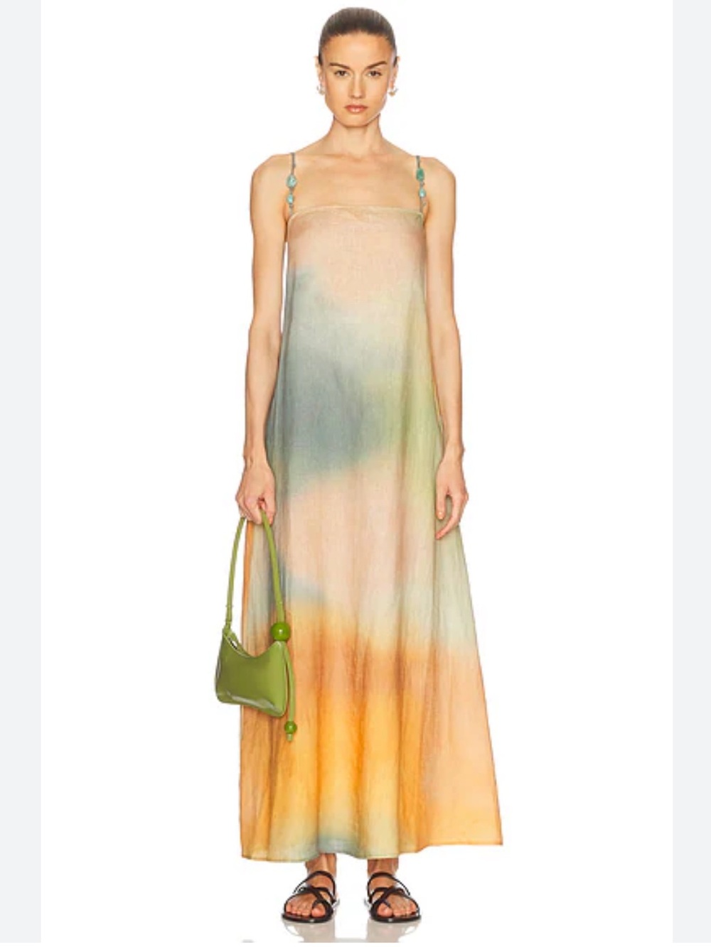 STAUD Laura Linen Pastel Clouds Beaded Strap Maxi Dress Ombre Resort Size S NWT